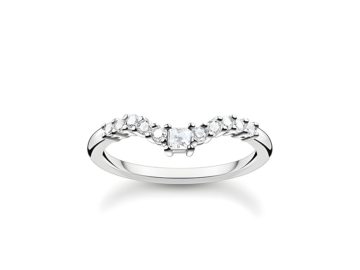 Thomas Sabo Ring TR2398-051-14-48 aus hochwertigem Sterling Silber mit funkelndem Zirkonia in Größe 48, elegantes Design mit gewellter Form für besonderen Glamour.