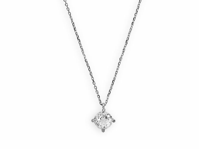 Xenox Weißgold Kette XG4540 mit Karreekette aus 375 Weißgold und einem funkelnden Steinanhänger, ideal für elegante Anlässe und als stilvolles Accessoire.