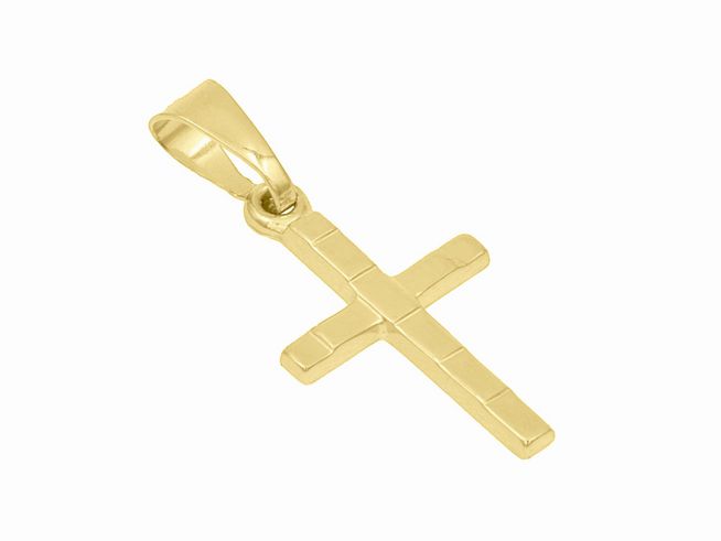 Anhänger Kreuz aus 585 Gelbgold, poliert, klassisches Design, hergestellt von Juwelier Harnisch, ideal als Schmuckstück für besondere Anlässe oder als persönliche Symbolik.