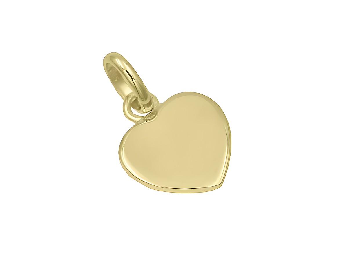 Anhänger Gravurplatte Herz in poliertem Gelbgold, flach gestaltet, ideal für persönliche Gravuren, hergestellt von Juwelier Harnisch.