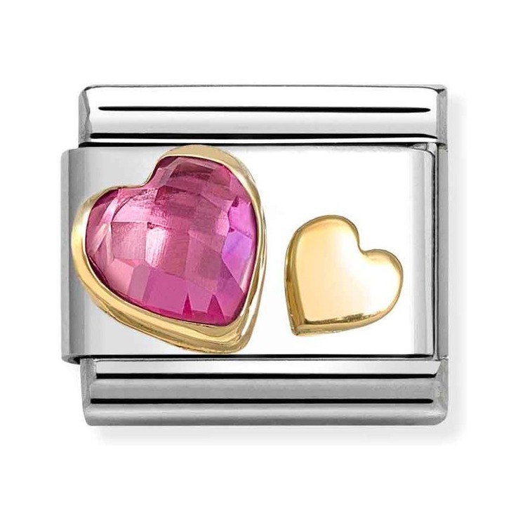 Nomination Composable Classic Charm Herz magenta - Edelstahl, Gold 750 Gelbgold, Zirkonia