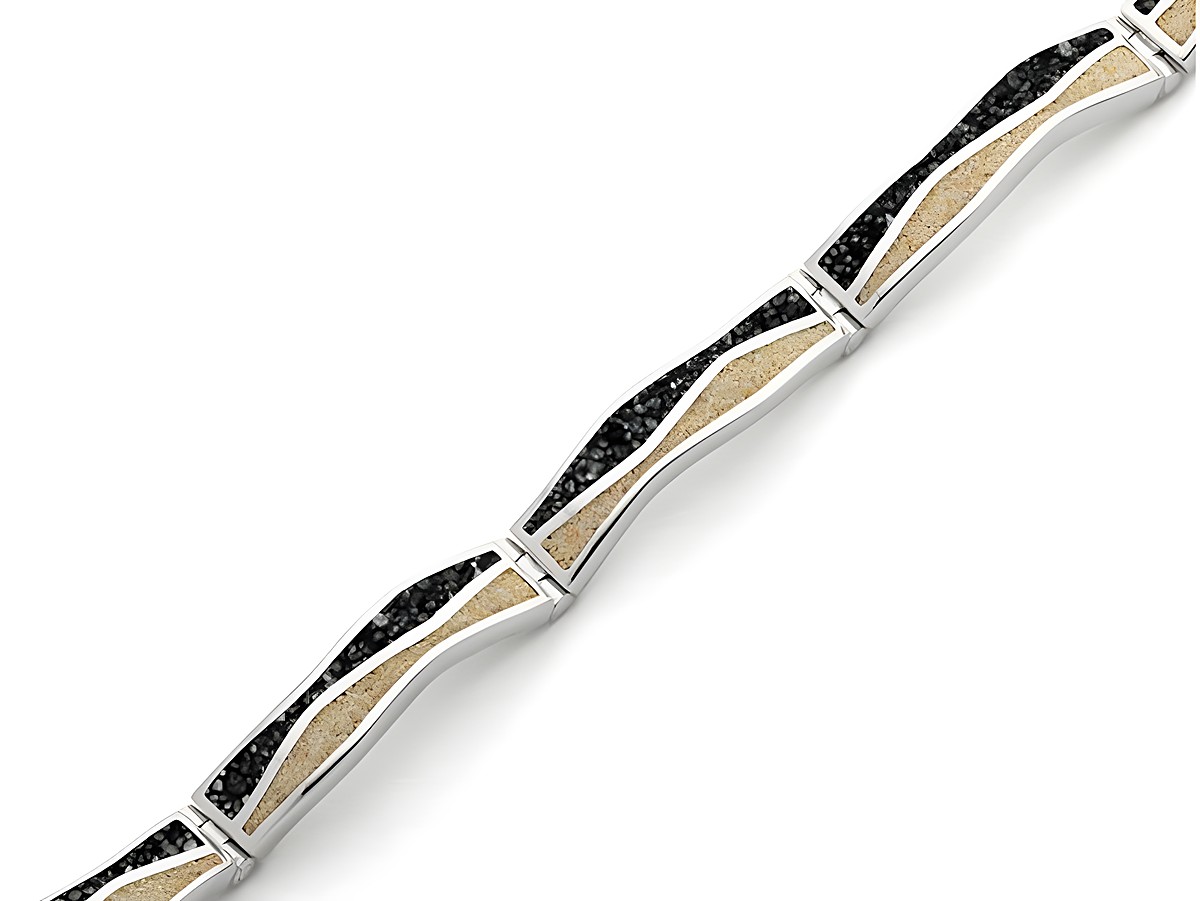 DUR Armband Welle A1746 aus Sterling Silber mit einer eleganten Wellenstruktur, kombiniert mit schwarzen und beigen Elementen, Länge 18,5 cm. Ideal für stilvolle Anlässe.