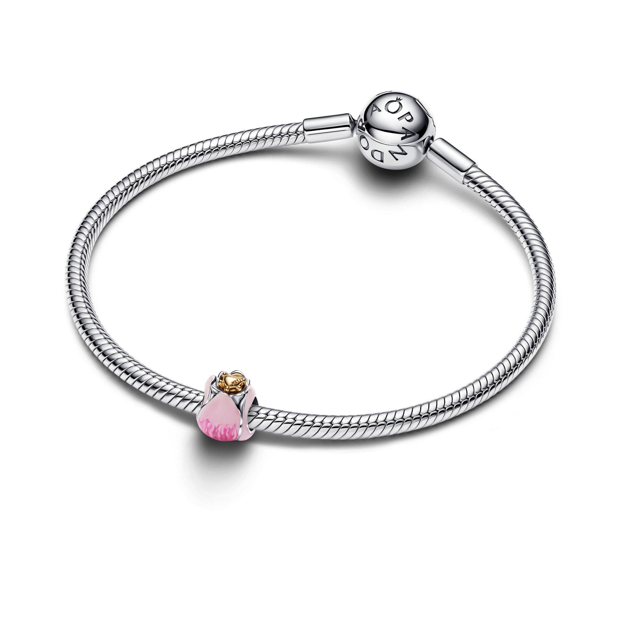 Pandora Rosafarbene Tulpe - Charm - Silber & Gelbgold Vergoldung - Emaille - Kristall – Ansicht 3