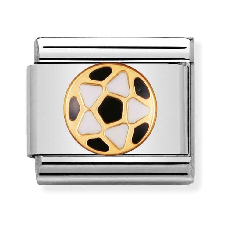 Nomination Composable Classic Charm Fußball weiß schwarz - Edelstahl, Gold 750 Gelbgold, Emaille