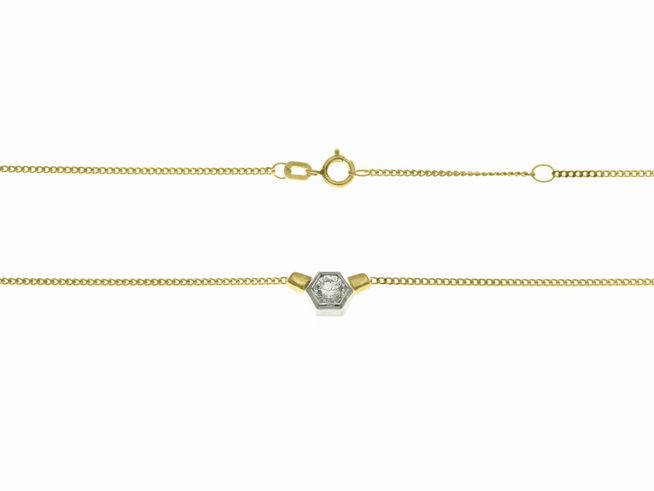 Collierkette mit Mittelteil aus 333 Gelbgold und Weißgold, verziert mit Zirkonia, erhältlich in den Längen 35 cm und 38 cm, elegant und zeitlos gestaltet von Juwelier Harnisch.