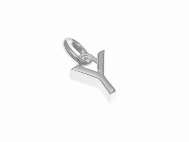 Anhänger aus Sterling Silber in Form des Buchstabens Y, polierte Oberfläche, hergestellt von Juwelier Harnisch, elegantes und modernes Design.