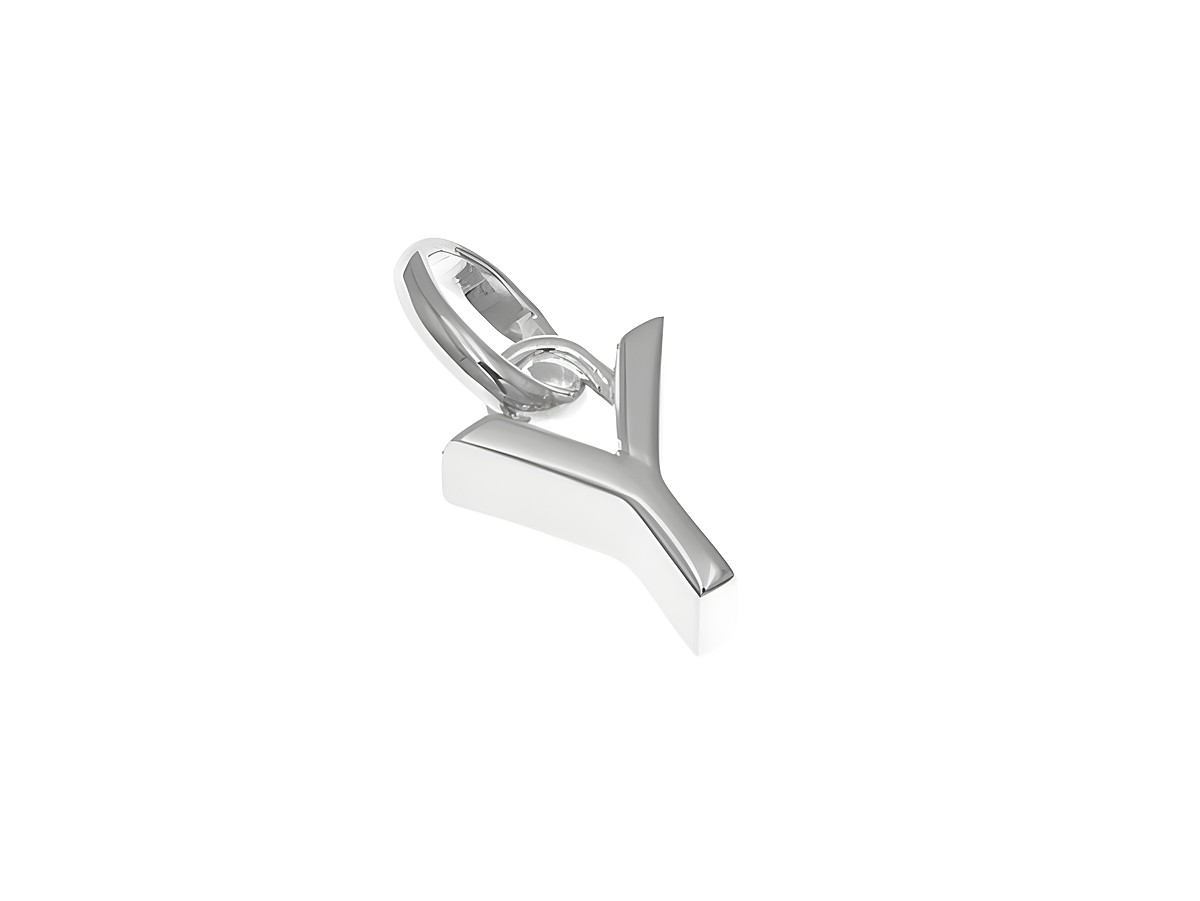 Anhänger aus Sterling Silber in Form des Buchstabens Y, polierte Oberfläche, hergestellt von Juwelier Harnisch, elegantes und modernes Design.