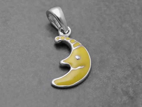 Mond lackiert - Sterling Silber Anhänger - Lack Hellgelb, Hersteller: Juwelier Harnisch, für Kinder, geformt wie ein lächelnder Mond mit feinen Details.