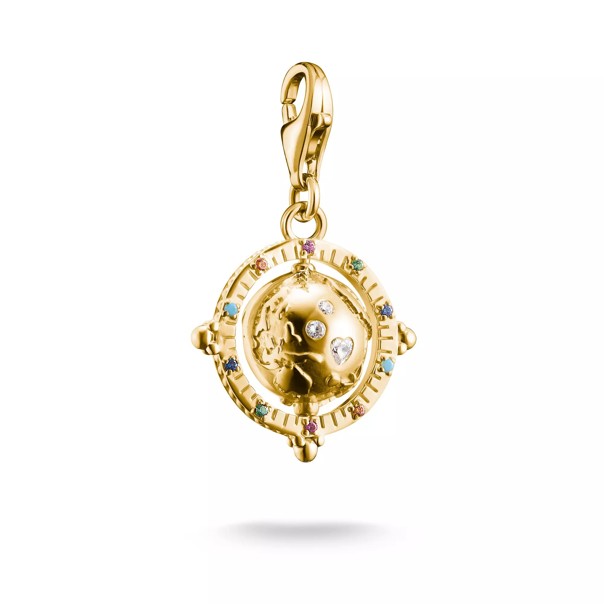 Thomas Sabo Charm-Anhänger - Silber vergoldet Gelbgold + Glas-Keramik Stein - Welt