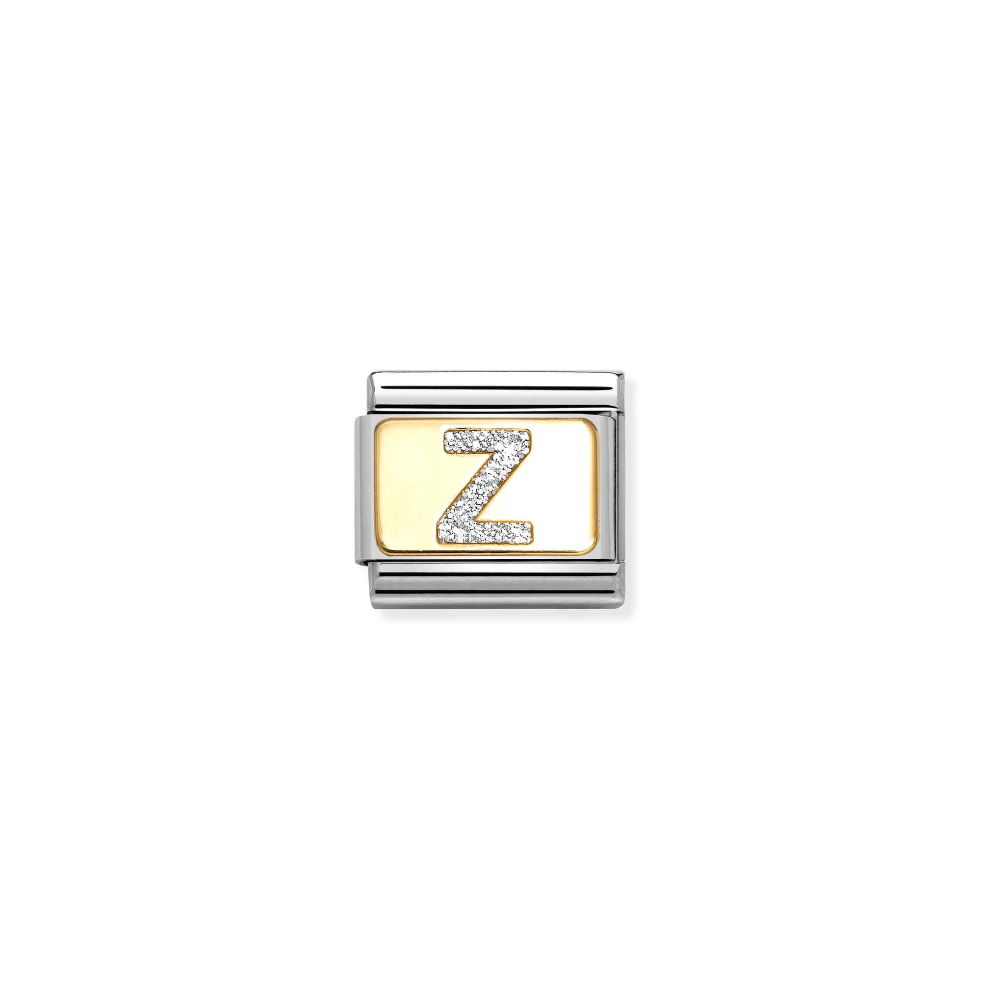 Nomination Composable Classic Charm Buchstabe Z Silberglitzer - Edelstahl, Gold 750, Emaille