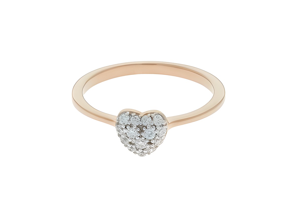 Bezaubernder ring in herzform aus rosé vergoldetem silber, mit funkelnden steinen verziert, gr. 60, hersteller: juwelier harnisch, bis gr. 60 / 19,1.