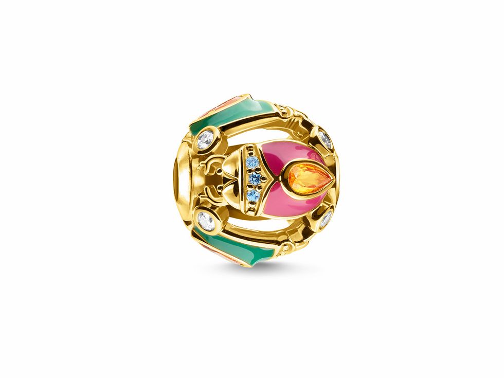 Thomas Sabo Karma Beads K0333-974-7 aus vergoldetem Sterling Silber mit mehrfarbiger Emaille und Zirkonia, verziert mit einem bunten Stein, ideal für individuelle Schmuckkreationen.