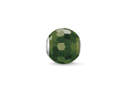 41606035-0 Thomas Sabo Karma Beads K0090-652-6 Heliotrop in grün aus Sterling Silber mit facettiertem Stein, rund und glänzend, ideal als Schmuckelement für Armbänder und Ketten.