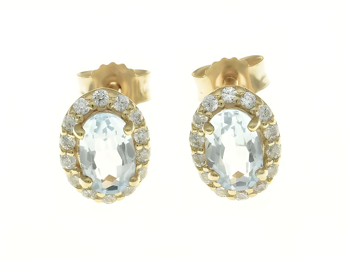 Oval Ohrstecker aus Sterling Silber, rosegold vergoldet mit Blautopas und Zirkonia, hergestellt von Juwelier Harnisch, elegantes Design in hochwertiger Verarbeitung.
