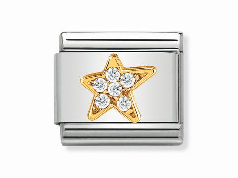 Classic asymmetrischer Stern in Gold mit funkelnden Zirkonia auf silbernem Hintergrund von Nomination, ideal für individuellen Schmuck.