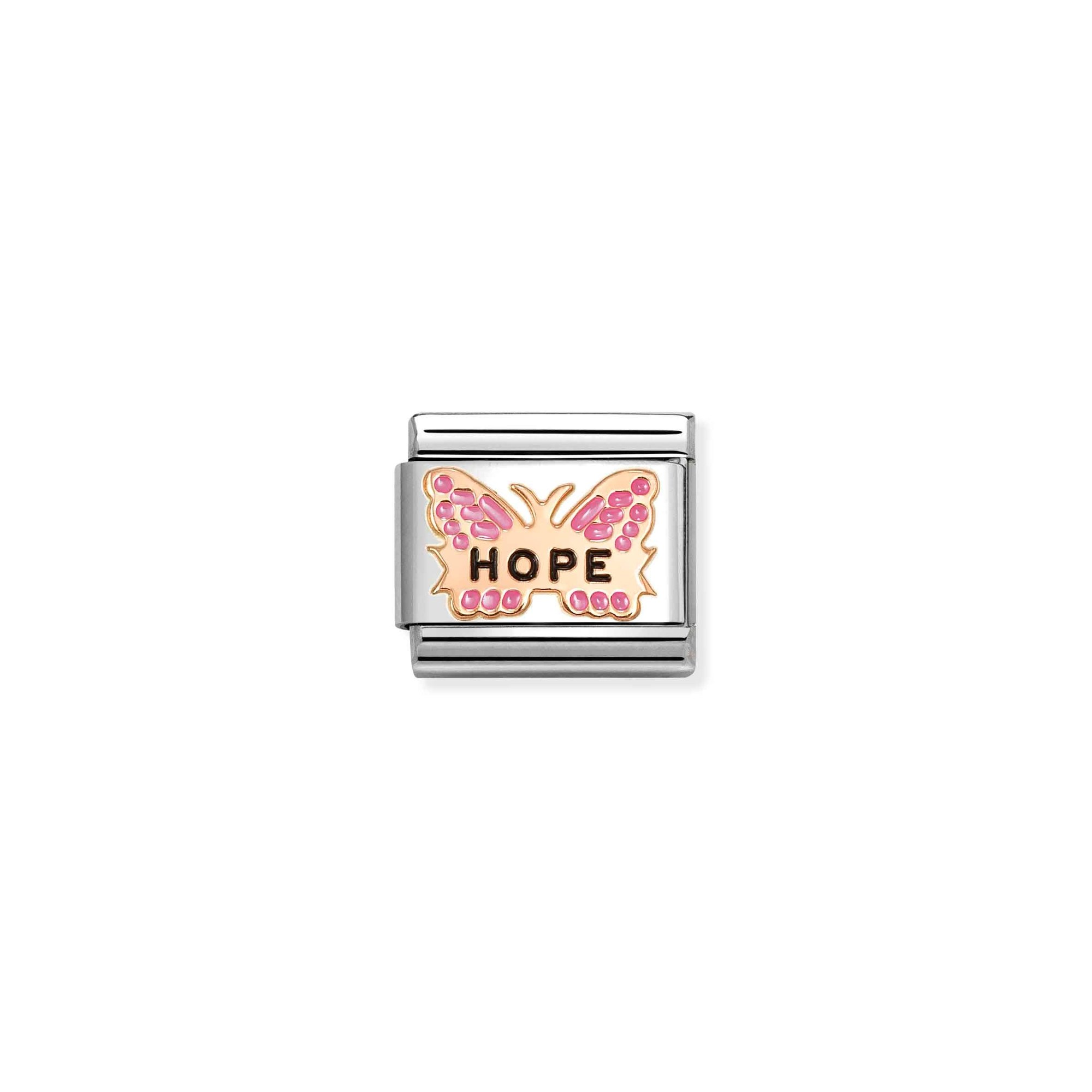 Nomination Composable Classic Charm Schmetterling HOPE pink - Edelstahl, roségoldfarben – Ansicht 2