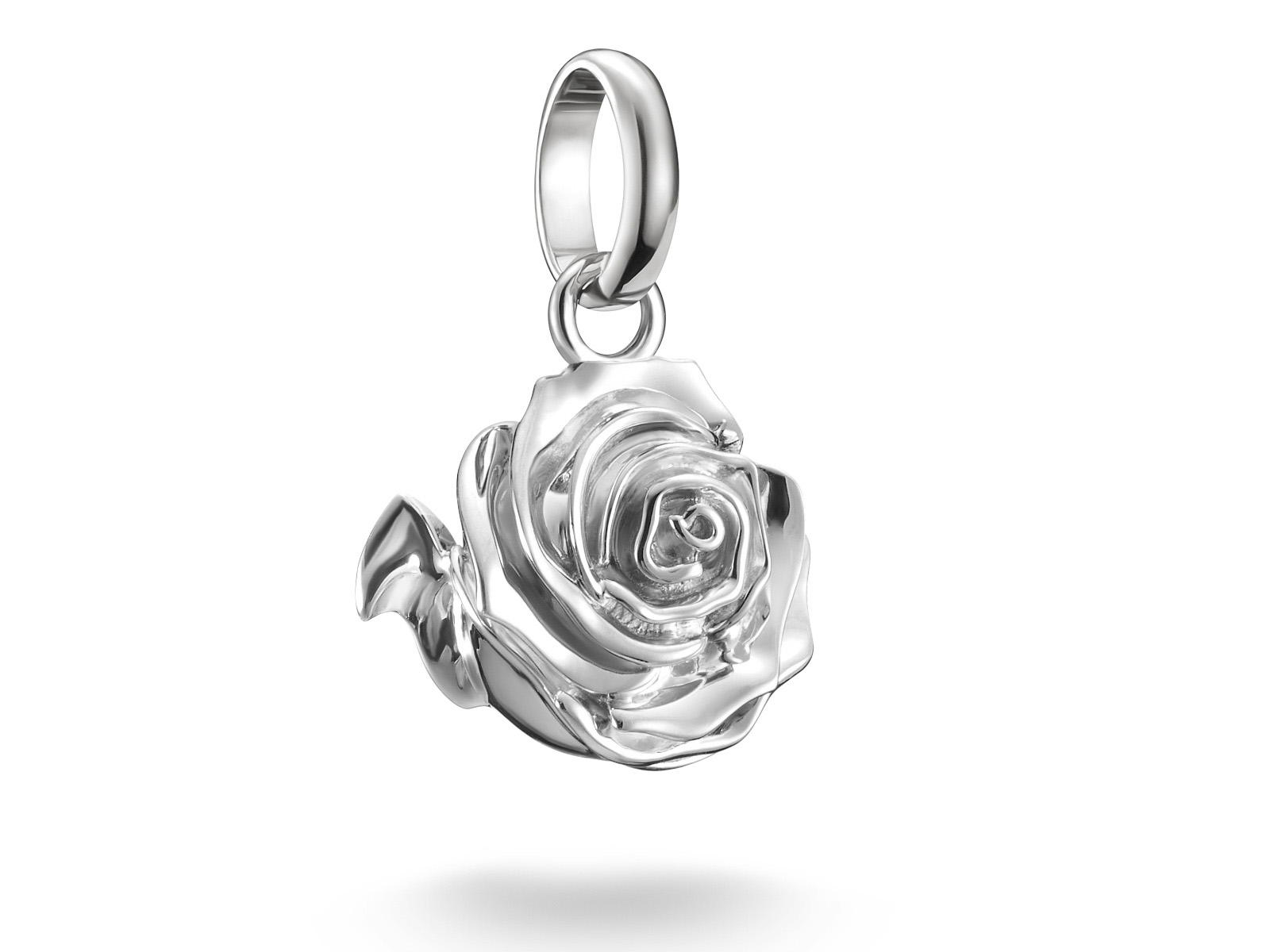 Thomas Sabo Connect CC1263-001-21 ist ein charm in Form einer silbernen Rosenblüte mit Öse. Der Anhänger aus hochwertigem Silber besticht durch sein elegantes und detailreiches Design.