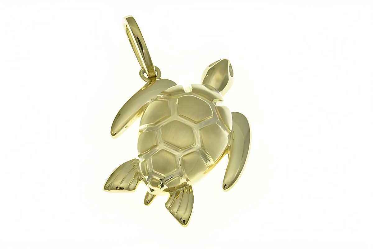 Schildkröte Anhänger aus Sterling Silber in Bicolor Gelbgold, detailliert gearbeitet, von Juwelier Harnisch, geeignet für Tierliebhaber und Schmuckenthusiasten.