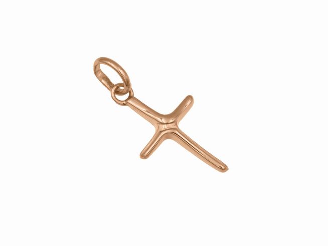 Anhänger Kreuz modern aus Sterling Silber, roségold vergoldet, schlichtes Design, hergestellt von Juwelier Harnisch. Ideal für einen eleganten Look und persönliche Bedeutungen.