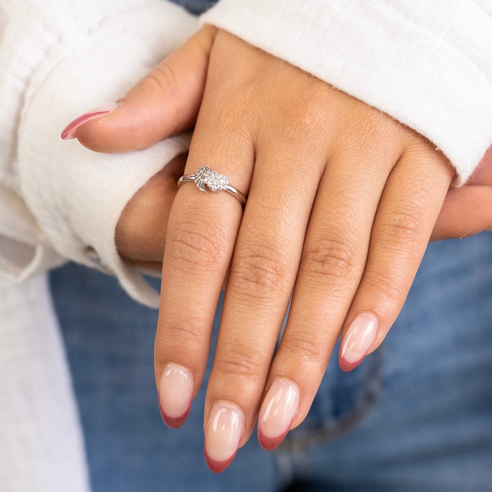 Engelsrufer HEART Ring Flügel & Herz mit Zirkonia - Silber rhodiniert – Ansicht 3