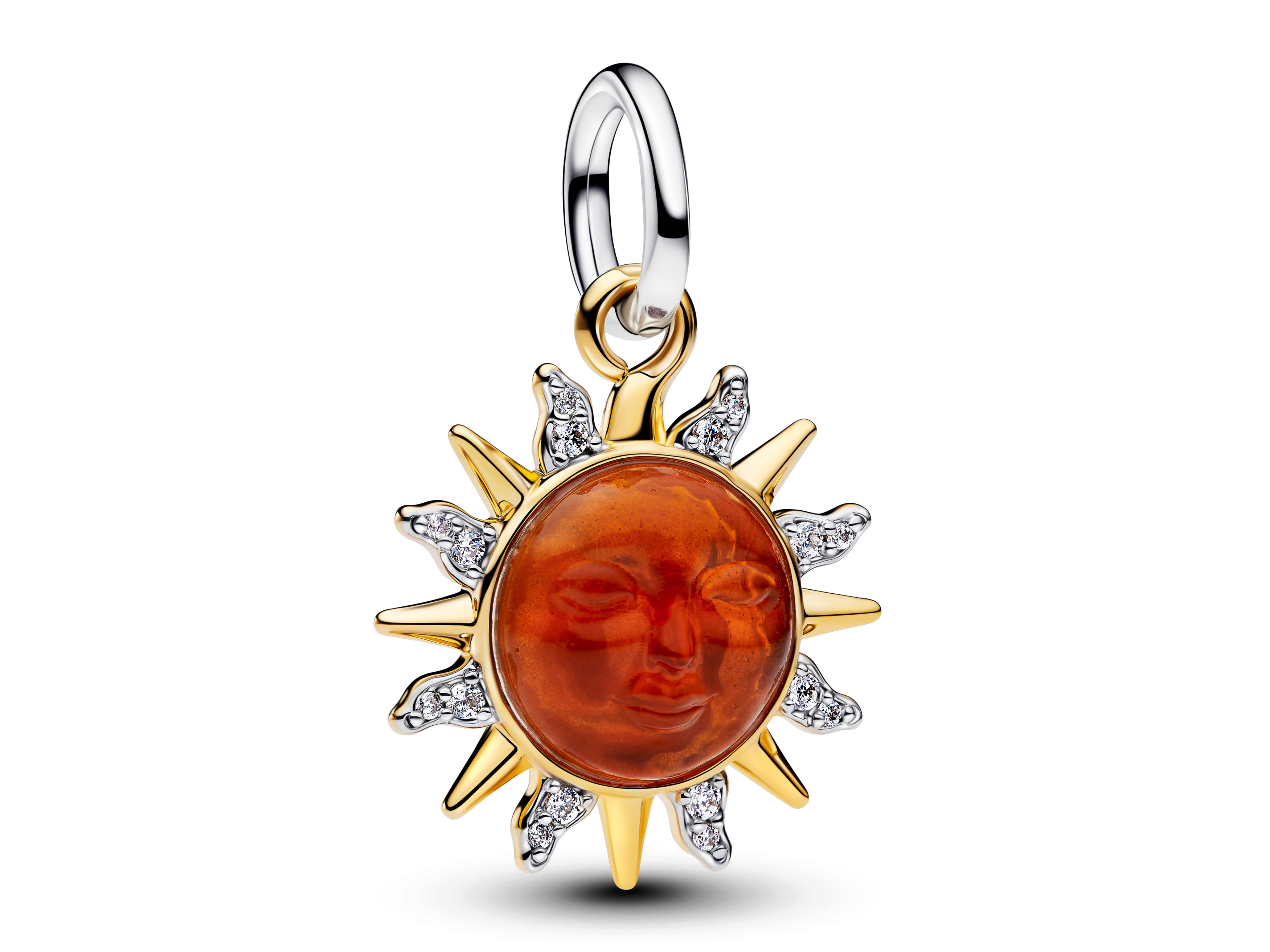 Pandora 764703C01 - Wirbelnder Sonnen Zweifarb-Dangle-Charm Steinmix - Orange - Gelbgold Vergoldung