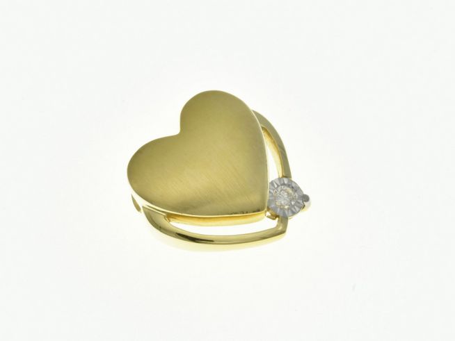 Herz Anhänger aus Gelbgold und Weißgold Bicolor 750 mit einem Diamanten, hergestellt von Juwelier Harnisch, Perlen und Steine, elegant und zeitlos.