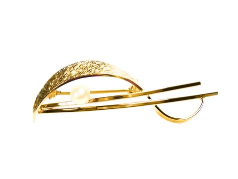 Vergoldete Brosche -City- 53x16mm. Schön gestaltet mit einer Zuchtperle, Hersteller: Juwelier Harnisch, ideal für elegante Looks und Broschen mit Perlen.
