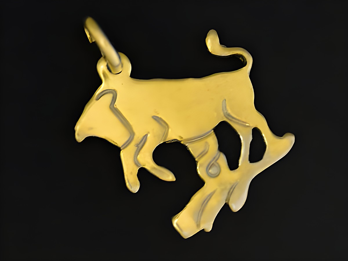 Stier Anhänger aus Gold 333, plastisch flach gestaltet, symbolisiert das Sternzeichen Stier, hergestellt von Juwelier Harnisch.