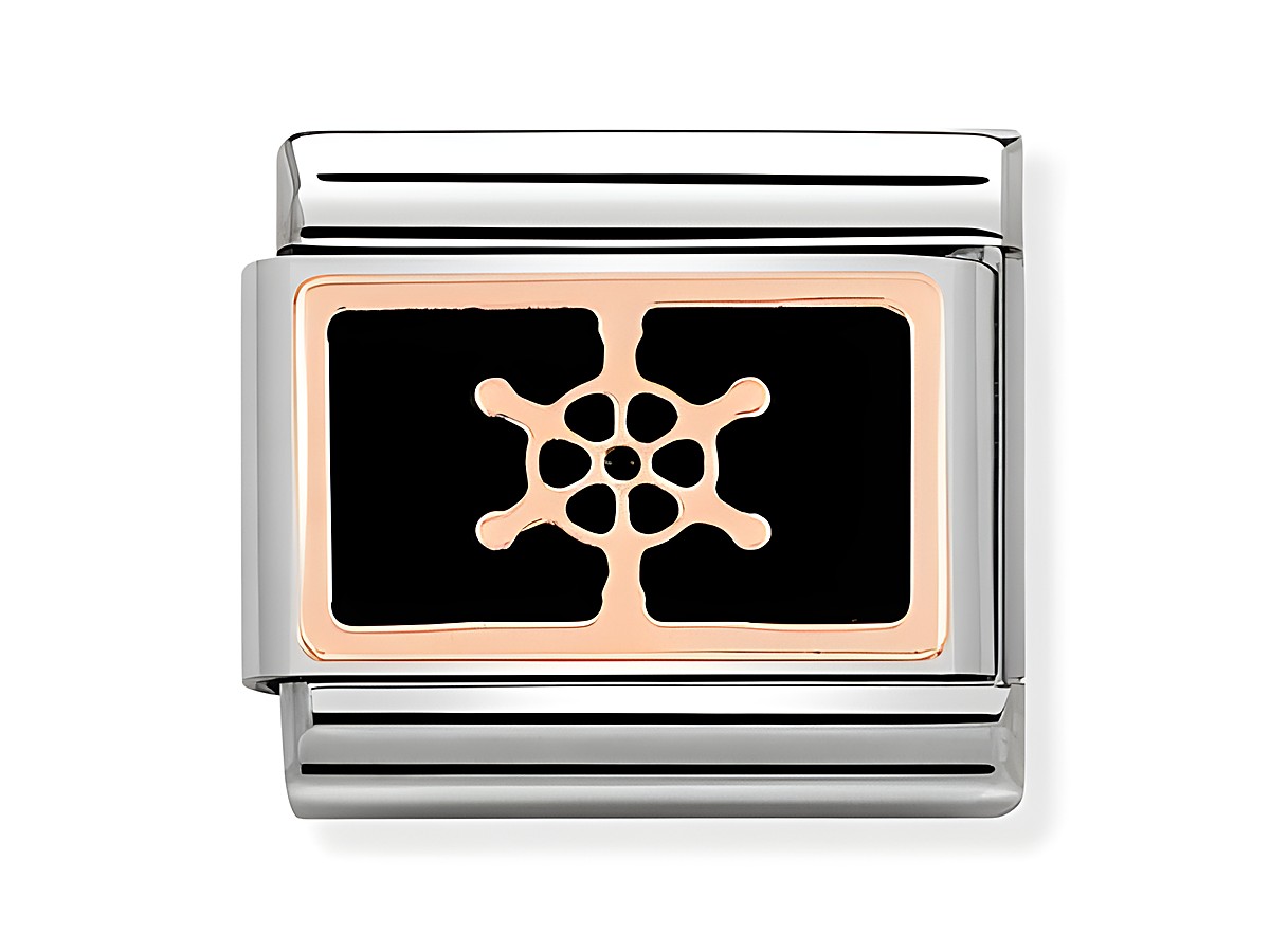 Steuerrad in Schwarz mit roségoldener Umrandung, Hersteller Nomination, Modell Classic Roségold 430201 17, gefertigt aus Emaille, geeignet für Schmuckstücke im Onlineshop.