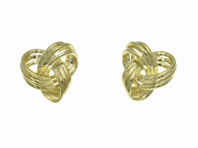 Ohrstecker aus Sterling Silber in Knotenform, poliert und vergoldet in Gelbgold, hergestellt von Juwelier Harnisch, Ohrstecker ohne Stein.