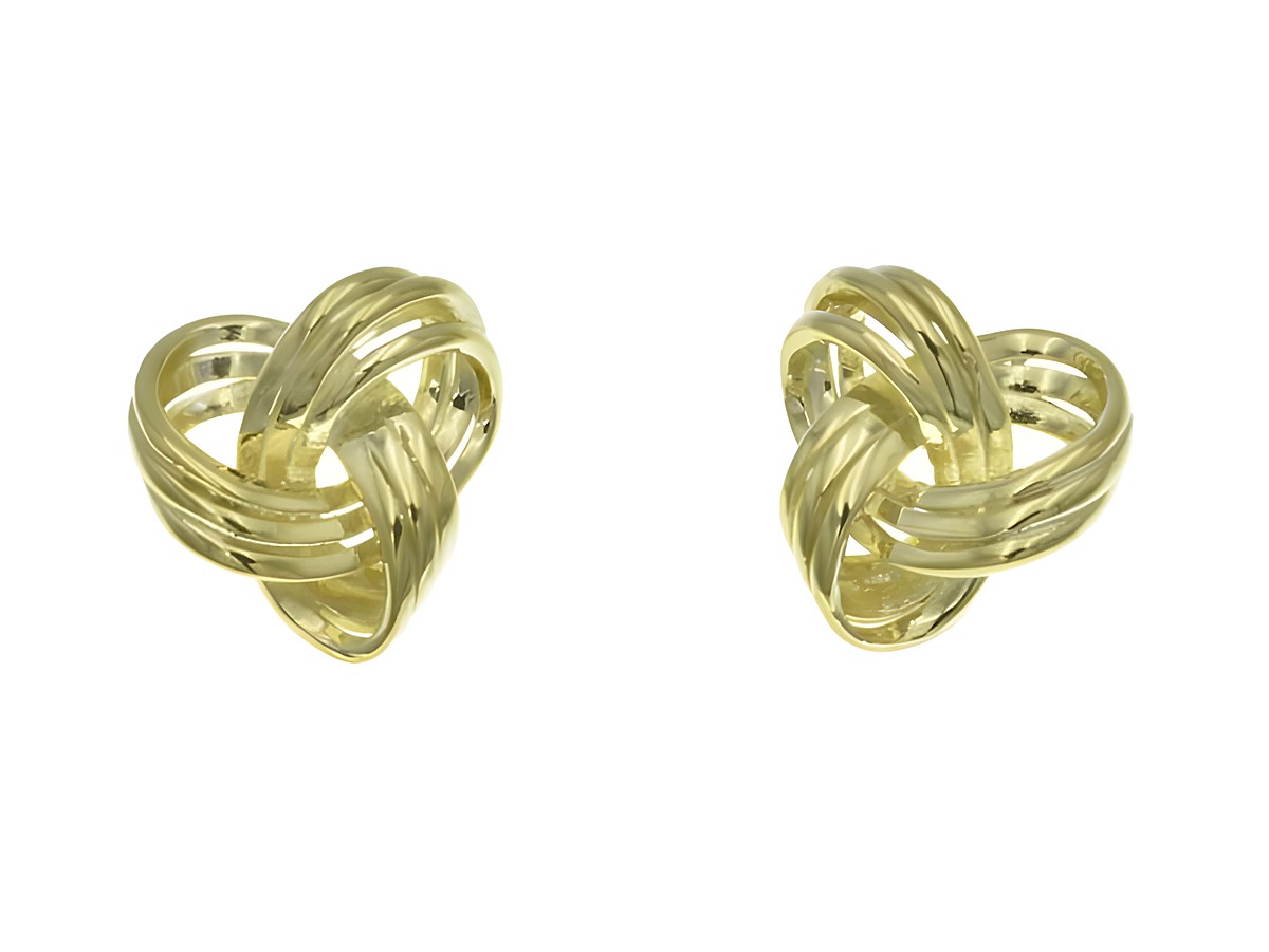 Ohrstecker aus Sterling Silber in Knotenform, poliert und vergoldet in Gelbgold, hergestellt von Juwelier Harnisch, Ohrstecker ohne Stein.