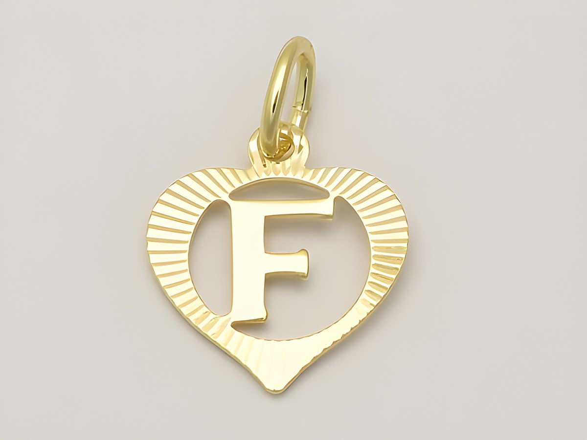 Herz Buchstabe F Gold Anhänger 333 Gold diamantiert Hersteller Juwelier Harnisch Buchstabe F.