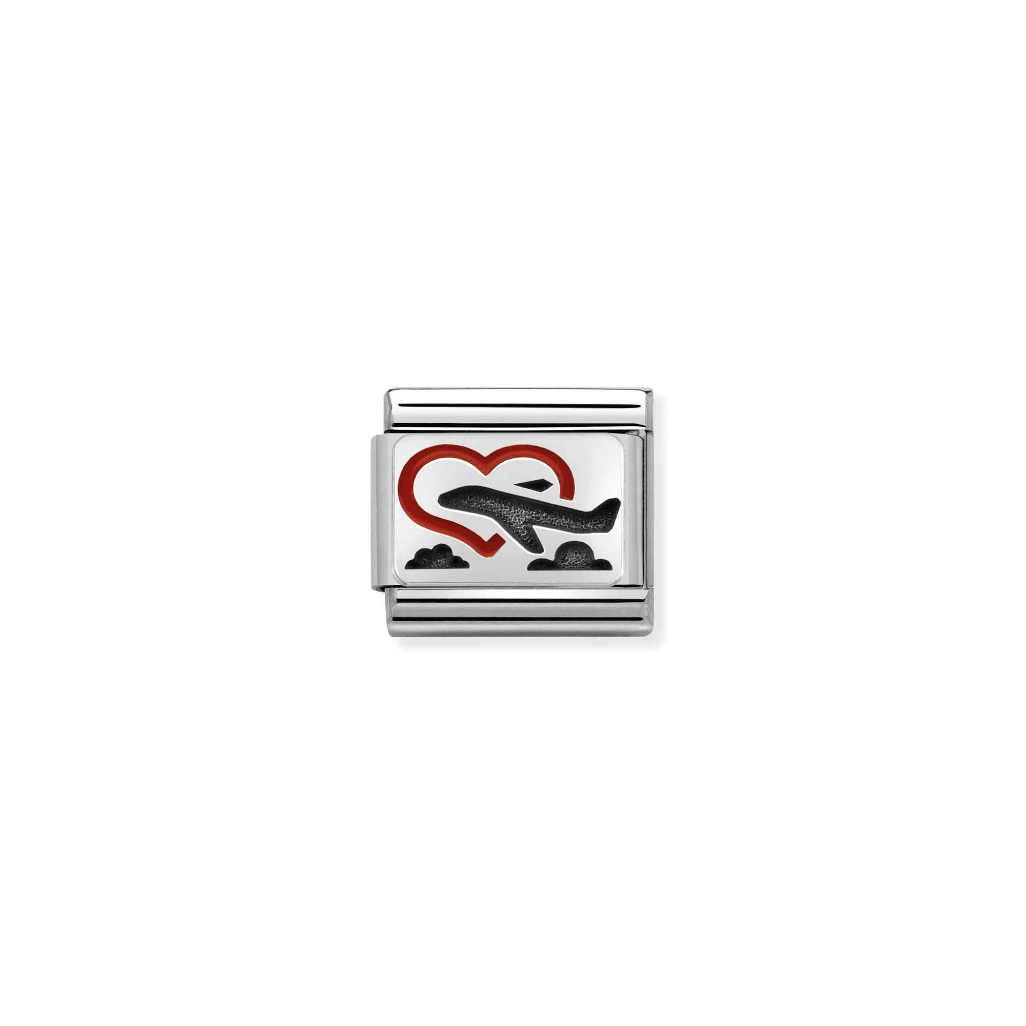 Nomination Composable Classic Charm Herz mit Flugzeug - Edelstahl, Sterling Silber, Emaille