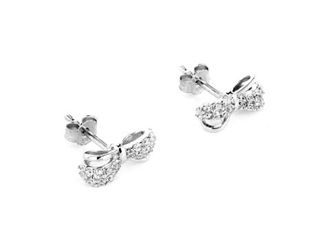 Schleife Ohrstecker aus Silber, rhodiniert, verziert mit weißen Zirkonia, romantisches Design, Hersteller Juwelier Harnisch, ideal für jeden Anlass.