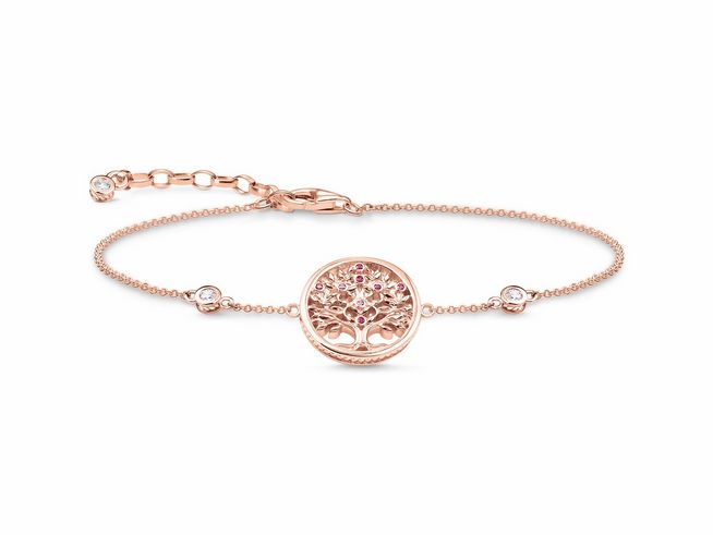 Silber rosévergoldetes Armband von Thomas Sabo mit Lebensbaum-Motiv, verziert mit Zirkonia-Steinen, elegantes Design für jeden Anlass.