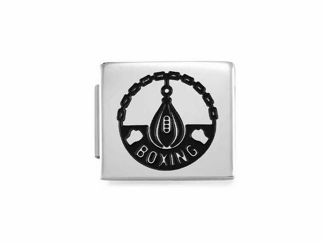 Edelstahl Charms von Nomination mit dem Symbol Boxing, Featuring eine Boxhandschuh Grafik und dem Schriftzug Boxing, ideal für Sport- und Boxliebhaber im Schmuckdesign.