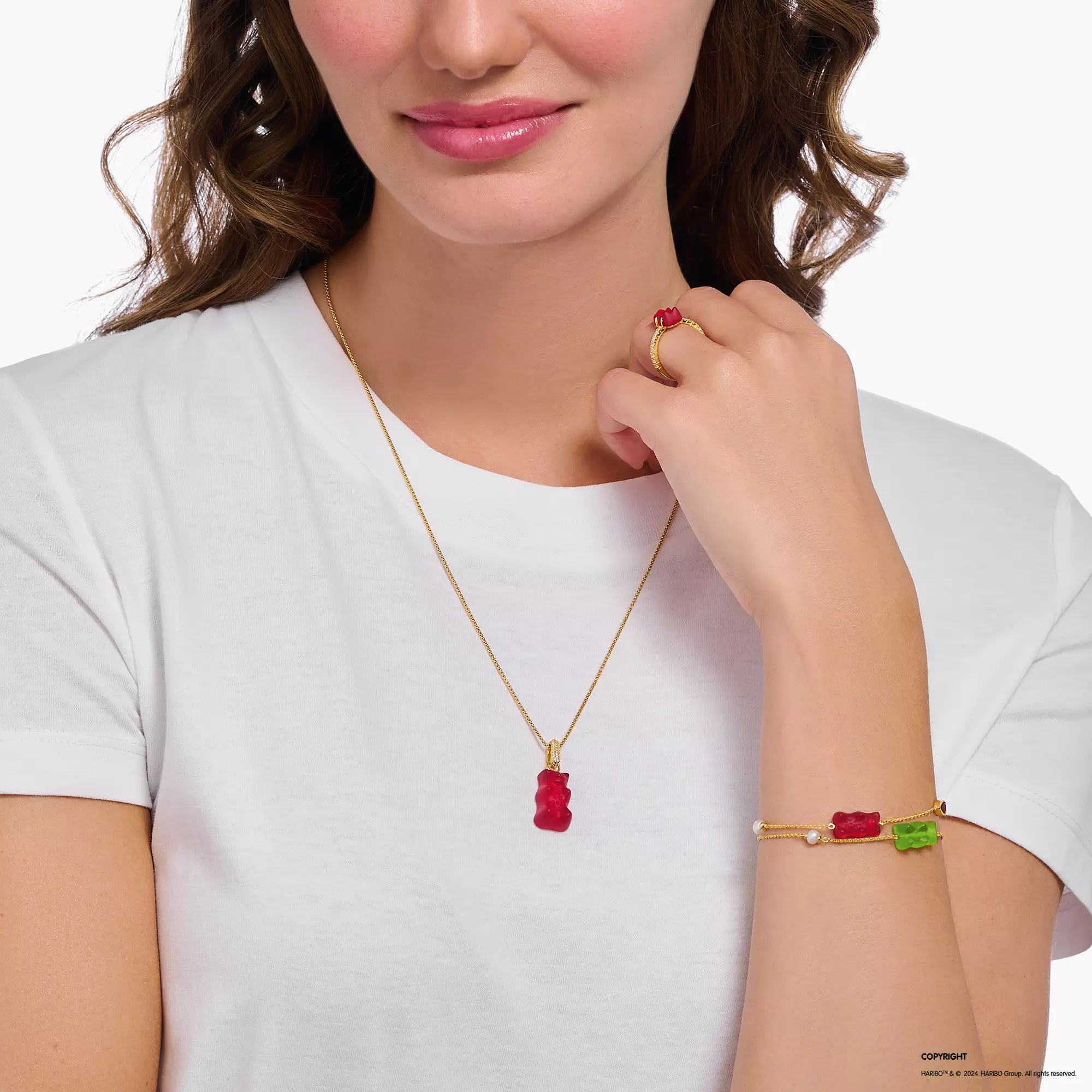 Thomas Sabo Anhänger - HARIBO - Großer Goldbär - Gummibärchen - Rot - Silber Gelbgold verg. & Zirkonia - Rot – Ansicht 3