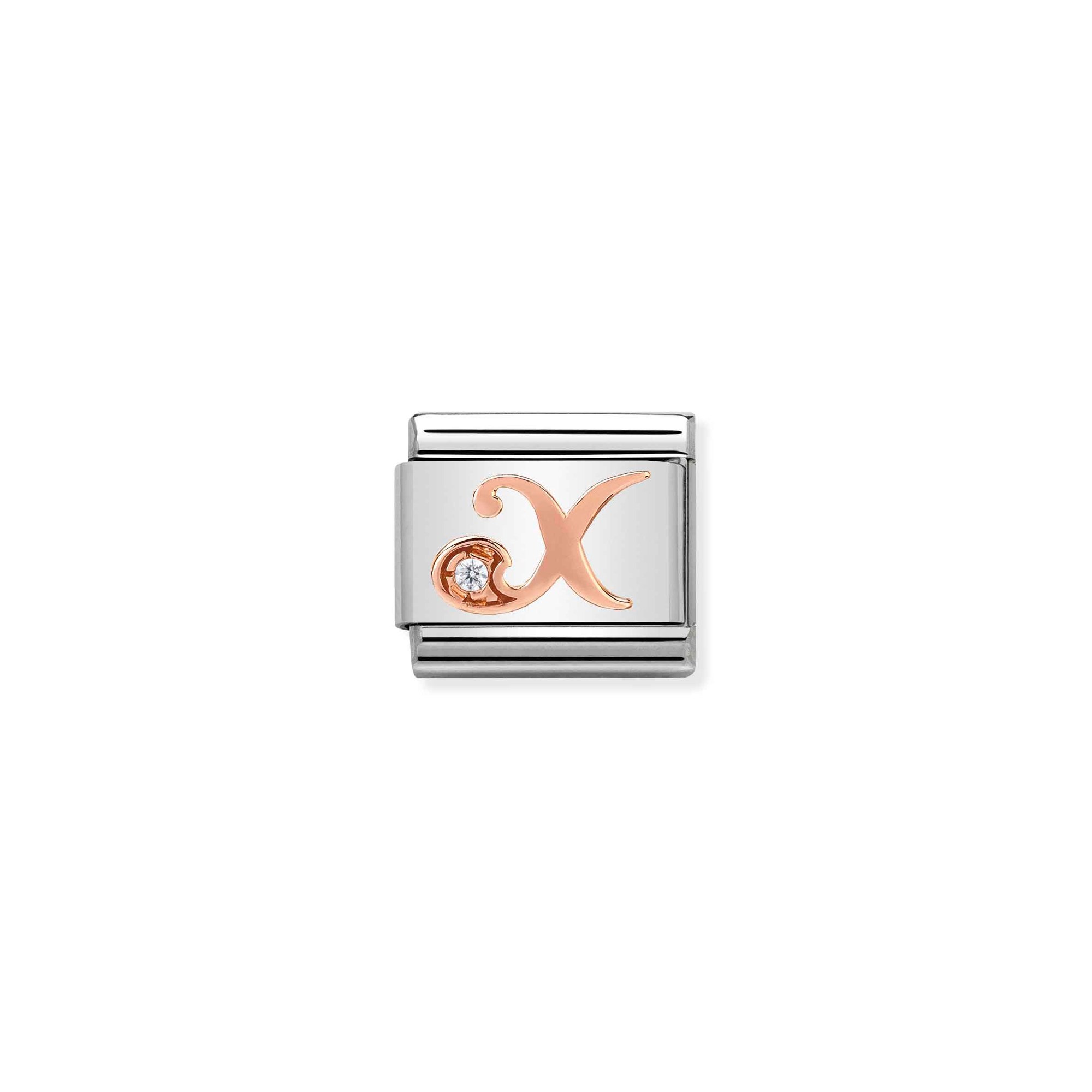 Nomination Composable Classic Charm Buchstabe X - Edelstahl, Gold 375 Roségold, Zirkonia