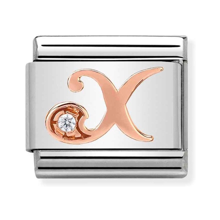 Nomination Composable Classic Charm Buchstabe X - Edelstahl, Gold 375 Roségold, Zirkonia