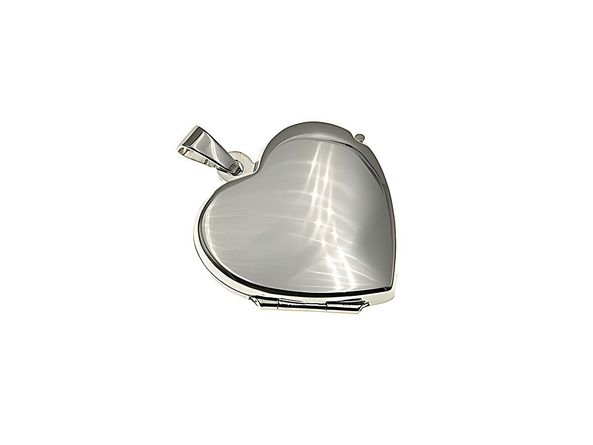Weißgold Medaillon in Herzform, romantisch und elegant, aus Weißgold 333, Hersteller Juwelier Harnisch, ideal als persönliches Geschenk oder Schmuckstück.