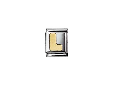 NOMINATION Big Buchstabe L 032101 12, Hersteller: Nomination, Buchstaben Gold. Der Buchstabe L ist in einer silbernen Umrandung eingefasst und verfügt über eine goldene Fläche.