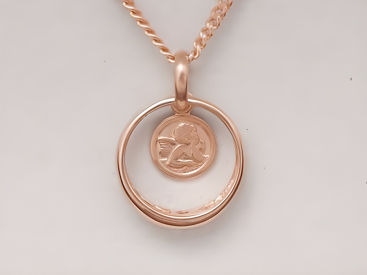 Taufring mit Schutzengel, 925 Silber rosé vergoldet, Saphir, von Juwelier Harnisch, filigranes Design, perfekte Geschenkidee für besondere Anlässe. – Ansicht 2