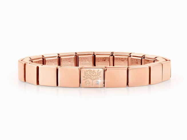 423910407-0 Edelstahl Armband in Roségold von Nomination mit klassischem Design und Baum-Motiv, geeignet für modische Akzente und als elegantes Accessoire.