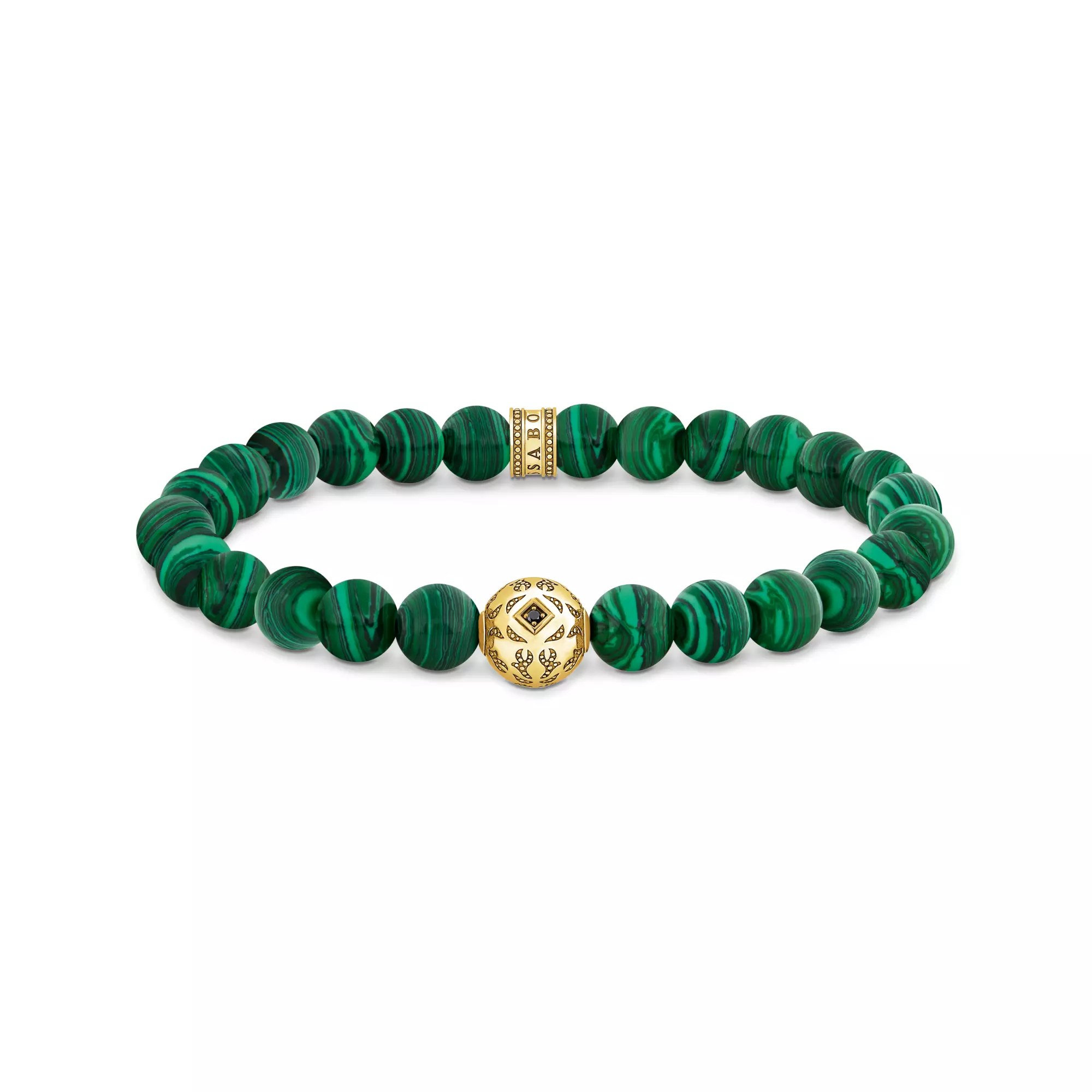 Thomas Sabo Armband - Beads - Silber Gelbgold verg. & imit. Malachit - Grün - 16 cm