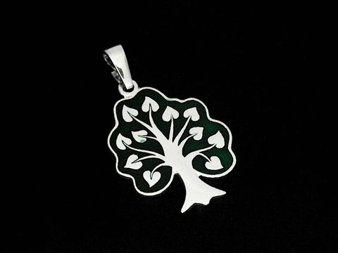 Lebensbaum Anhänger aus Silber rhodiniert mit herzförmigen Blättern und filigranen Details, hergestellt von Juwelier Harnisch, ideal als Schmuckstück für Pflanzenliebhaber.