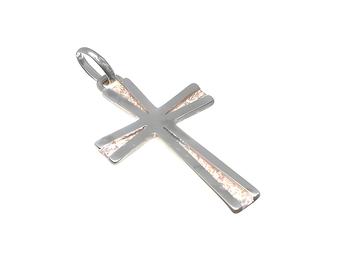 Sterling Silber Anhänger Kreuz 4 cm von Juwelier Harnisch mit feinem Muster, glänzende Oberfläche, elegantes Design für jede Gelegenheit.