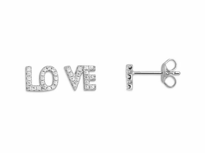 Xenox Sterling Silber Ohrringe XS3745 - EAR CANDIES - Love, glänzende Ohrringe in Form des Wortes LOVE mit funkelnden Steinen, idealer Ohrschmuck für einen besonderen Anlass.