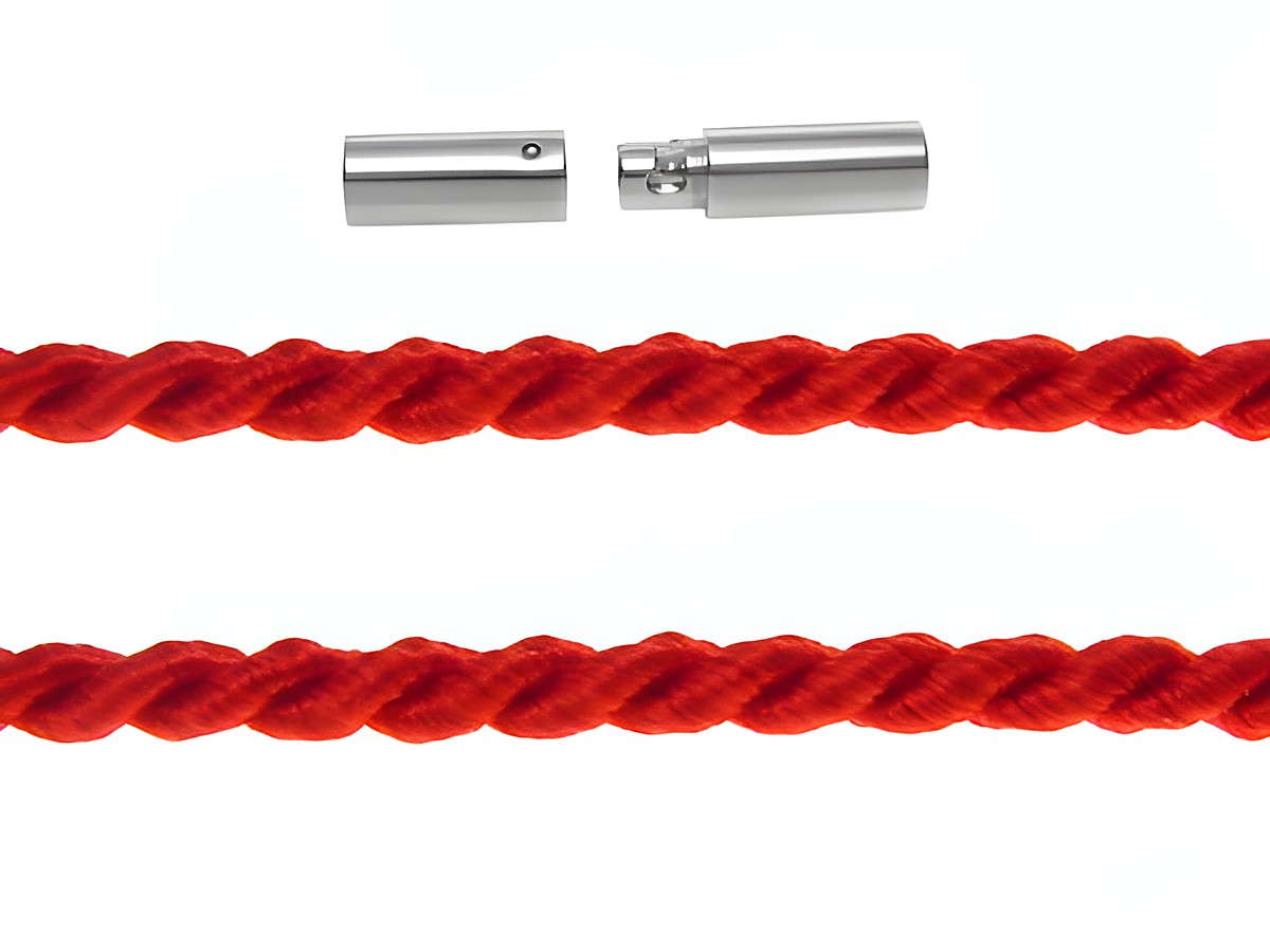 Kordel gedreht 90 cm in rot mit Silber Bajonett, Hersteller Juwelier Harnisch, Durchmesser 2 mm, ideal für Schmuck und kreative Bastelprojekte.