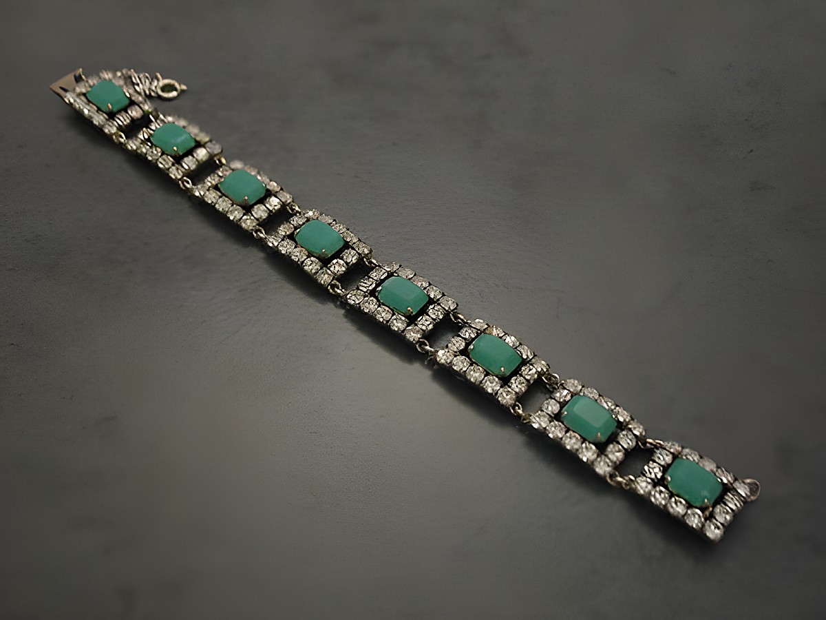 Strass Armband türkis 18-23 cm silberfarben ausdrucksstark, Hersteller Juwelier Harnisch, kombiniert elegante türkise Steine mit funkelnden Strasssteinen für einen glamourösen Look. – Ansicht 2