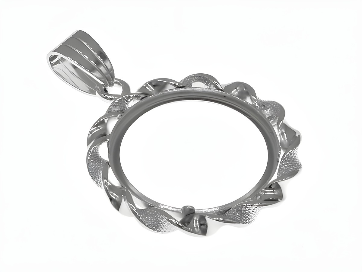 Münzfassung Anhänger aus 925 Sterling Silber rhodiniert mit dekorativem Kordelmuster, geeignet für Münzen bis 20 mm Durchmesser, Hersteller Juwelier Harnisch. – Ansicht 3